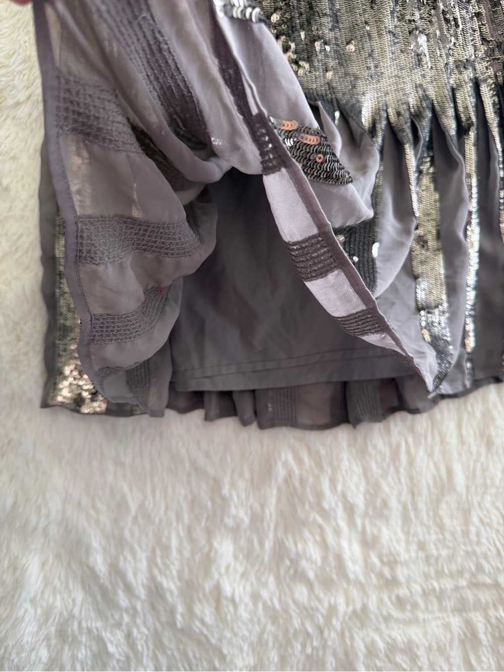 Banana Republic Womens Pleated Sequin Mini Skirt 8 Grey Lined Party Metallic - Picture 4 of 8